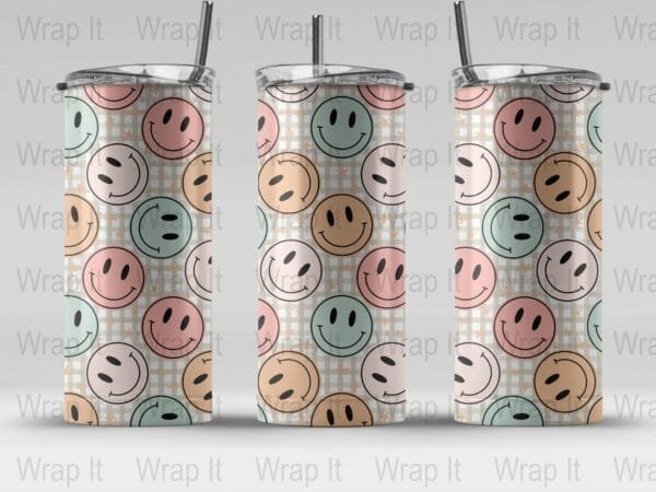 Retro Smiley Faces Tumbler Wrap, 20 oz 30 oz Skinny Wraps, Instant Download, Sublimation tumblers, png digital download