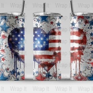 Red White Blue Stars Heart Tumbler Wrap, 20 oz 30 oz Skinny Wraps, Instant Download, Sublimation tumblers, png digital download, July 4th