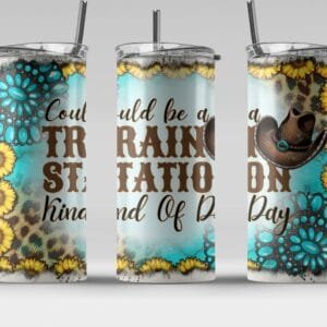 Train Station Country Sunflowers Tumbler Wrap, 20 oz 30 oz Skinny Wraps, Instant Download, Sublimation tumblers, png digital download