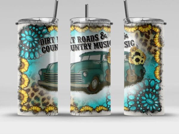 Country Music Sunflowers Truck Tumbler Wrap, 20 oz 30 oz Skinny Wraps, Instant Download, Sublimation tumblers, png digital download