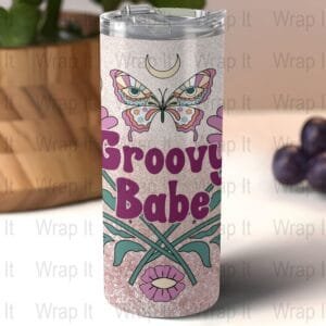 Retro Groovy Babe Glitter Tumbler Wrap, 20 oz 30 oz Skinny Wraps, Instant Download, Sublimation tumblers, png digital download. Glitter png