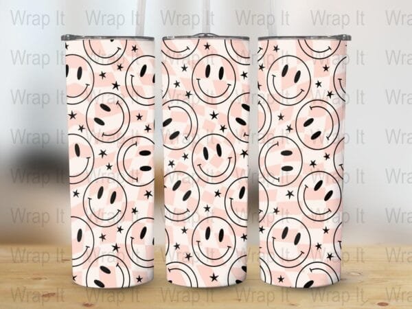 Retro Smiley Face Checkerboard Tumbler Wrap, 20 oz 30 oz Skinny Wraps, Instant Download, Sublimation tumblers, png digital download