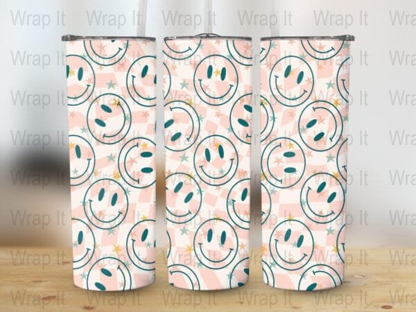 Retro Smiley Face Stars Tumbler Wrap, 20 oz 30 oz Skinny Wraps, Instant Download, Sublimation tumblers, png digital download, Tumbler PNG