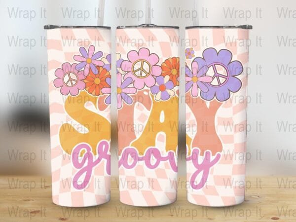 Retro Stay Groovy Tumbler Wrap, 20 oz 30 oz Skinny Wraps, Instant Download, Sublimation tumblers, png digital download, Peace sign wrap