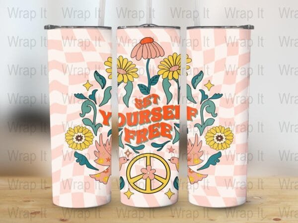 Retro Groovy Free Peace Sign Tumbler Wrap, 20 oz 30 oz Skinny Wraps, Instant Download, Sublimation tumblers, png digital download