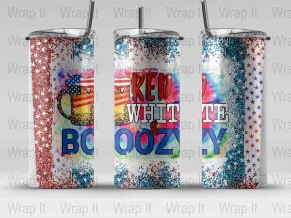 Red White & Boozy Tapered 30 oz Tumbler Wrap, 20 oz 30 oz Skinny Wraps, Instant Download, Sublimation tumblers, png digital download