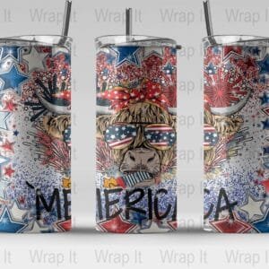 Merica Heifer 4th of July Tumbler Wrap, 20 oz 30 oz Skinny Wraps, Instant Download, Sublimation tumblers, png digital download, Heifer Wrap