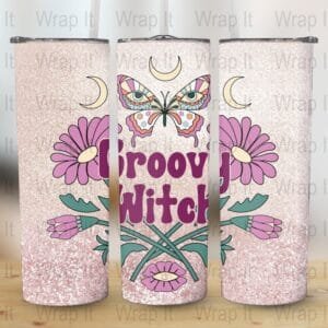 Retro Groovy Witch Glitter Tumbler Wrap, 20 oz 30 oz Skinny Wraps, Instant Download, Sublimation tumblers, png digital download, Glitter png