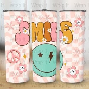 Retro Smiley Face Peace Tumbler Wrap, 20 oz 30 oz Skinny Wraps, Instant Download, Sublimation tumblers, digital download, Tumbler Wrap png