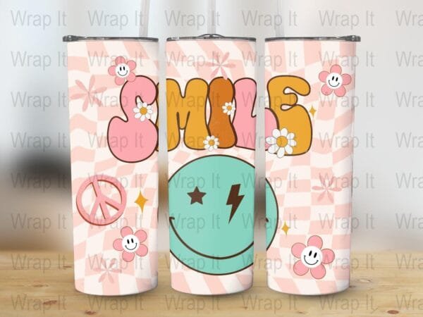 Retro Smiley Face Peace Tumbler Wrap, 20 oz 30 oz Skinny Wraps, Instant Download, Sublimation tumblers, digital download, Tumbler Wrap png