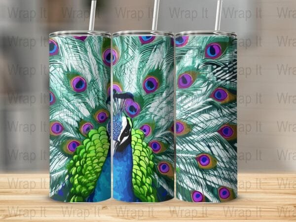 Peacock Tail Tumbler Wrap, 20 oz 30 oz Skinny Wraps, Instant Download, Sublimation tumblers, png digital download