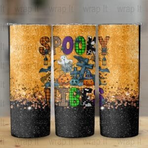 Spooky Vibes Halloween Glitter Tumbler Wrap, 20 oz 30 oz Skinny Wraps, Instant Download, Sublimation tumblers, png download, Pumpkins png