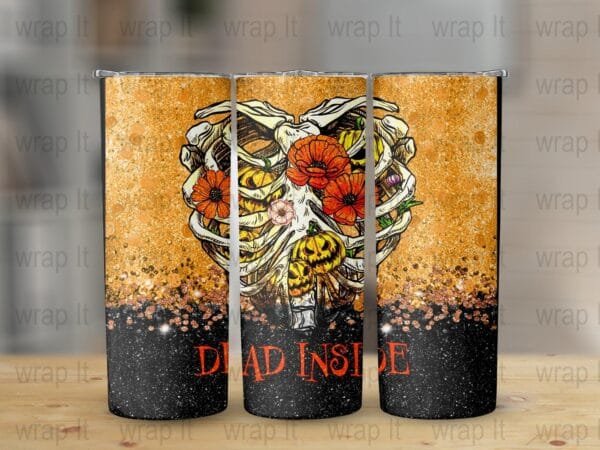 Skeleton Pumpkins Halloween Tumbler Wrap, 20 oz 30 oz Skinny Wraps, Instant Download, Sublimation tumblers, download, Dead Inside wrap png