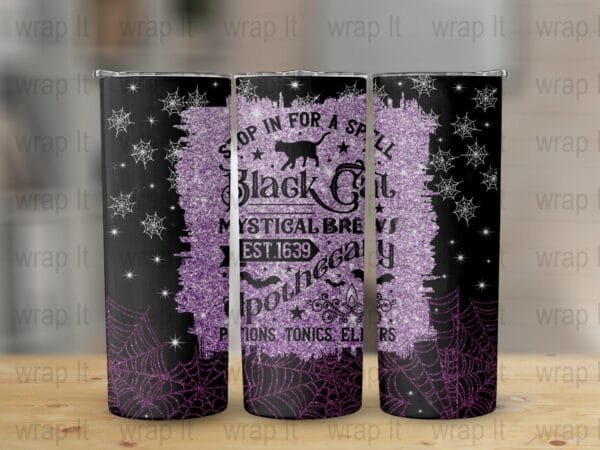 Halloween Potions Spells Tumbler Wrap, 20 oz 30 oz Skinny Wraps, Instant Download, Sublimation tumblers, png digital download, Black Cats