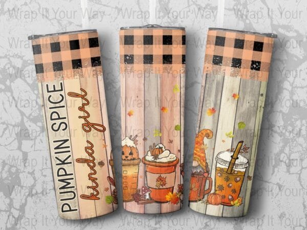 Pumpkin Spice Kinda Girl 20 oz Skinny Tumbler Sublimation Design Digital Download PNG Instant DIGITAL ONLY, Pumpkin Fall Tumbler Wrap