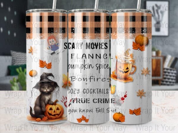 Fall Shit 20 oz Skinny Tumbler Sublimation Design Digital Download PNG Instant DIGITAL ONLY, Pumpkin Spice Flannel Funny Halloween Tumbler