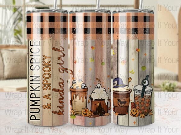 Pumpkin Spice & a Spooky Kinda Girl Tumbler Wrap, Skinny Wraps, Instant Download, Sublimation tumblers, png Digital, Halloween Tumbler Wrap