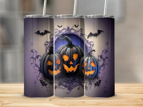 Scary Pumpkins Halloween Tumbler Wrap png, Sublimation Tumbler, Instant Digital Download, Bats, Jackolanterns, Spooky Halloween Tumbler