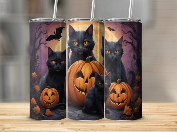 Black Cats Pumpkins Halloween Tumbler Wrap png, Sublimation Tumbler, Instant Digital Download, Halloween Cats png, Spooky Tumbler, Cat Lover