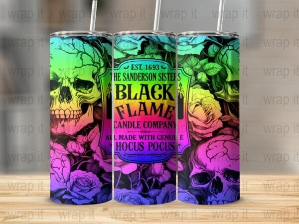 Tumbler Wrap PNG Halloween Sanderson Sisters, 20 oz Skinny Tumbler, Sublimation Tumbler, Instant Download, PNG Tumbler Wrap, Skulls Roses