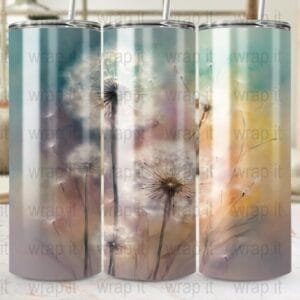 Pastel Dandelions Tumbler Wrap, Digital Download, Sublimation Wrap, Tumbler PNG, Dandelion png, 20 skinny tumbler wrap, 30 oz tumbler Flower