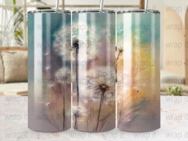 Pastel Dandelions Tumbler Wrap, Digital Download, Sublimation Wrap, Tumbler PNG, Dandelion png, 20 skinny tumbler wrap, 30 oz tumbler Flower