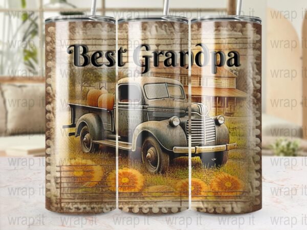 Nostalgic Retro Best Grandpa Tumbler Wrap, Digital Download, Sublimation Wrap, Tumbler PNG, Old Truck png, Grandfather Gift, Granddad gift