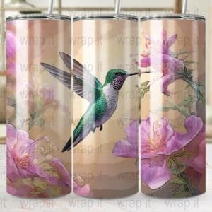 Hummingbird Pink Flowers Tumbler Wrap, Digital Download, Sublimation Wrap, Tumbler PNG, 20 oz 30 oz Skinny Tumbler, Hummingbird Tumbler