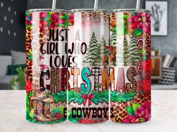 Love Christmas Cowboys Tumbler Wrap png, 20 oz Skinny Tumbler, Sublimation Design, Instant Digital Download, Country Western Christmas png