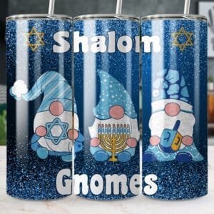 Hanukkah Gnomes Shalom Tumbler Wrap png, 20 oz Skinny Tumbler, Sublimation Design, Instant Digital Download, Menorah Dreidel wrap, Hanukka