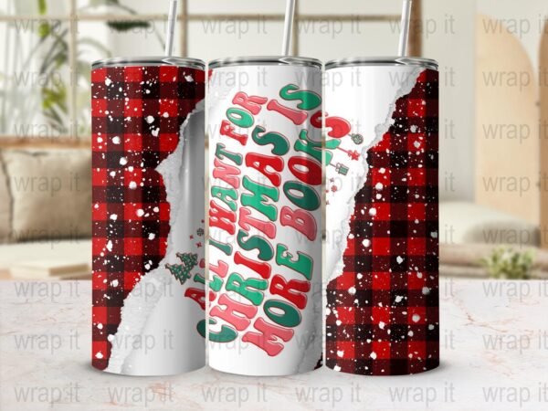 Books Christmas Tumbler Wrap PNG Instant Download Sublimation, 20 oz 30 oz Skinny Tumbler, Funny Christmas Tumbler, Book Lover Gift, Holiday