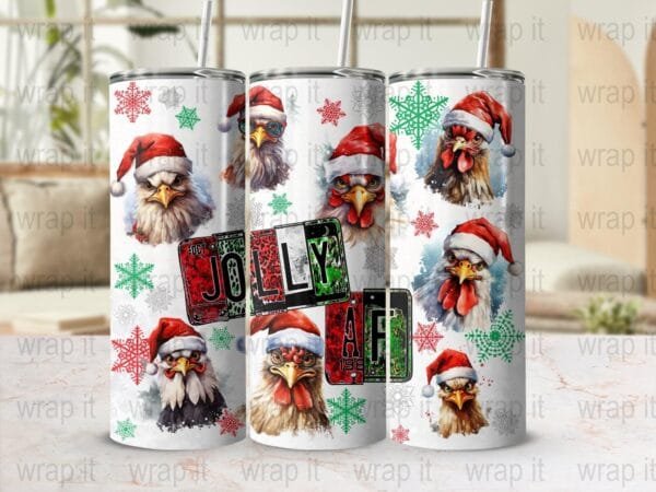 Christmas Chickens Jolly AF Funny Tumbler Wrap PNG Instant Download Sublimation, 20 oz 30 oz Skinny Tumbler, Christmas Vibes png, Holiday