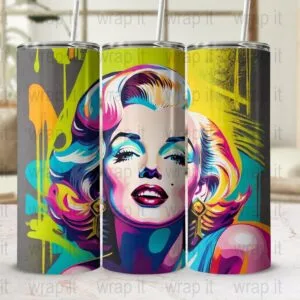 Marilyn Neon Graffiti Abstract Tumbler Wrap PNG Instant Download Sublimation, 20 oz 30 oz Skinny Tumbler, Movie Monroe Tumbler, Marilyn png