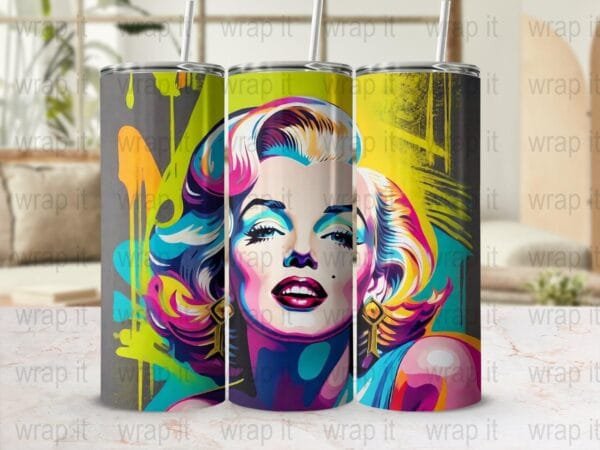 Marilyn Neon Graffiti Abstract Tumbler Wrap PNG Instant Download Sublimation, 20 oz 30 oz Skinny Tumbler, Movie Monroe Tumbler, Marilyn png