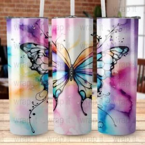 Butterfly Alcohol Ink Tumbler Wrap PNG, Digital Instant Download, 20 oz 30 oz Skinny Tumbler, Sublimation png, Butterflies Wrap Tumbler