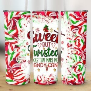 Christmas Candy Cane Tumbler Wrap PNG, Digital Download, Sublimation png Wrap, Sweet but Twisted Tumbler, Funny Tumbler Wrap her, Holiday