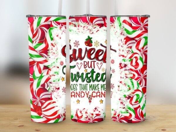 Christmas Candy Cane Tumbler Wrap PNG, Digital Download, Sublimation png Wrap, Sweet but Twisted Tumbler, Funny Tumbler Wrap her, Holiday