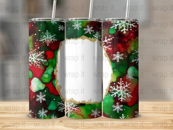 Christmas Background Alcohol Ink Tumbler Wrap PNG, Sublimation Design, 20 oz 30 oz Skinny Wrap, Christmas Tumbler png, Red Green White Snow