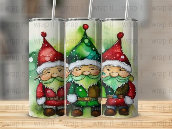Christmas Gnome Santa Alcohol Ink Tumbler Wrap PNG, Sublimation Design, 20 oz 30 oz Skinny Wrap, Christmas Tumbler, Gnomes Tumbler Santa png