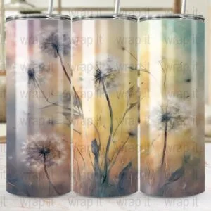 Dandelions Tumbler Wrap, Digital Download, Sublimation Wrap, Tumbler PNG, Pastel Flowers png, Dandelion Tumbler, 20 oz 30 oz Skinny, Flowers