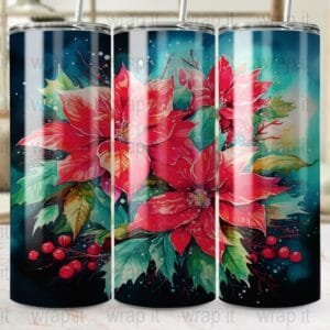 Poinsettias Christmas Tumbler Wrap, Digital Download, Sublimation Wrap, Tumbler PNG, Red Flower png, Christmas Tumbler, 20 oz 30 oz Wrap