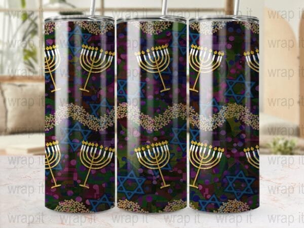 Menorah Hanukkah Tumbler Wrap, Digital Download, Sublimation Wrap, Tumbler PNG, Hanukka Tumbler, Holiday Wrap png, Hanukah Tumbler