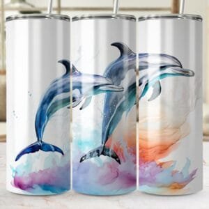 Dolphins Alcohol Ink Tumbler Wrap PNG, Sublimation png, Instant Download, 20 oz 30 oz Skinny Tumbler Wrap, Ocean Beach Fish Wrap, Porpoise