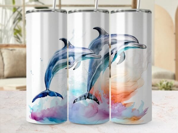 Dolphins Alcohol Ink Tumbler Wrap PNG, Sublimation png, Instant Download, 20 oz 30 oz Skinny Tumbler Wrap, Ocean Beach Fish Wrap, Porpoise