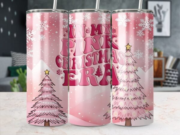 Pink Christmas Era Tumbler Wrap png, 20 oz Skinny Tumbler, Sublimation Design, Instant Digital Download, Funny Christmas Tumbler, PNG Wrap