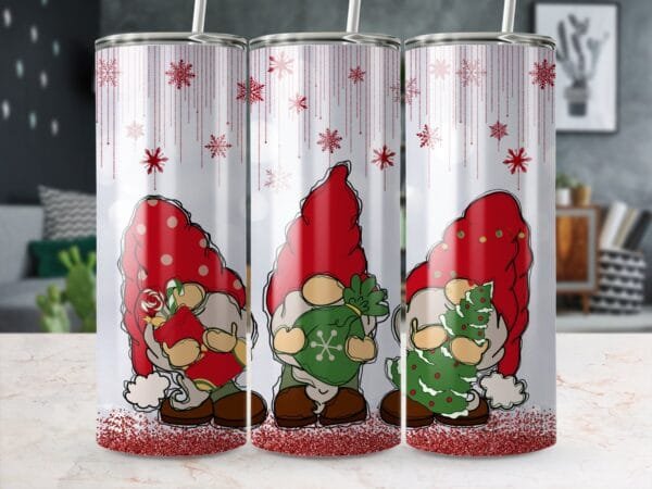 Gnomes Christmas Snowflakes Glitter Tumbler Wrap png, 20 oz Skinny Tumbler, Sublimation Design, Instant Digital Download, Christmas Tumbler