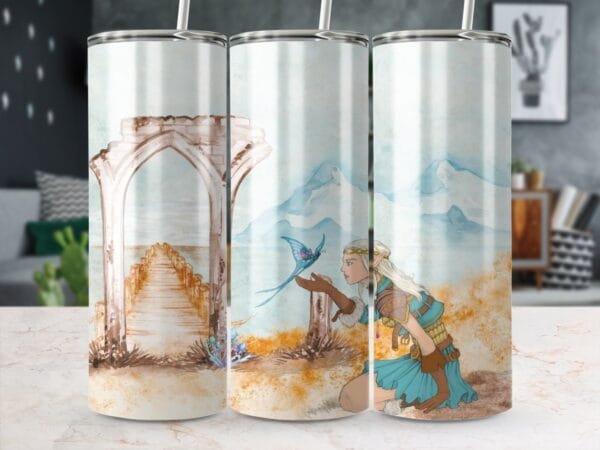 Fairy Fantasy Tumbler Wrap png, 20 oz Skinny Tumbler, Sublimation Design, Instant Digital Download, Fairies and Bird png, Never Never Land