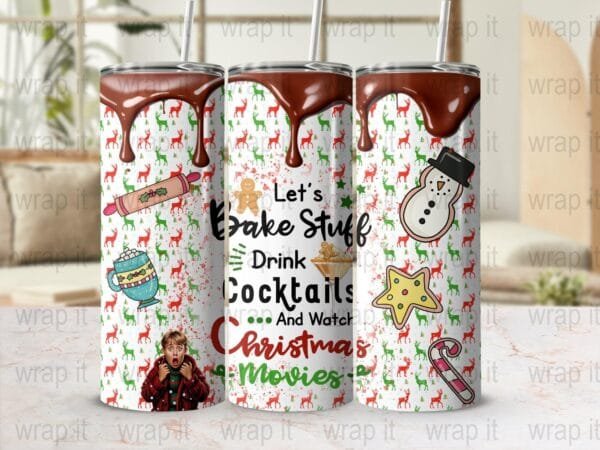 Funny Christmas Vibes Tumbler Wrap PNG Instant Download Sublimation, 20 oz 30 oz Skinny Tumbler, Christmas Movies Baking Tumbler, Cookies