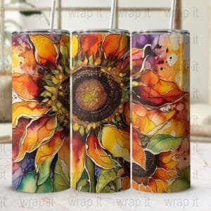 Sunflowers Alcohol Ink Tumbler Wrap PNG Instant Download Sublimation, 20 oz 30 oz Skinny Tumbler, Sunflower Lover Gift, Sunflowers Tumbler