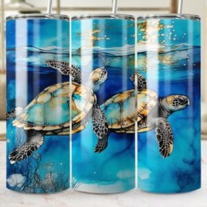 Sea Turtles Alcohol Ink Tumbler Wrap PNG, Sublimation png, Instant Download, 20 oz 30 oz Skinny Tumbler Wrap, Turtle Lover Tumbler Gift